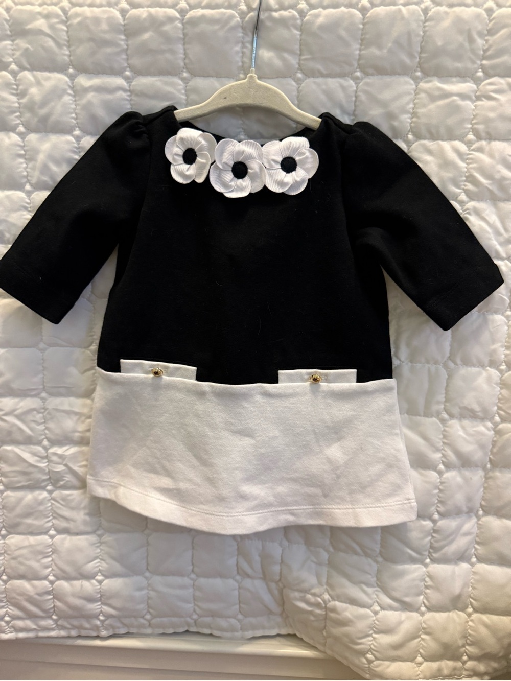 Janie and Jack Black and White Floral Trim Dress